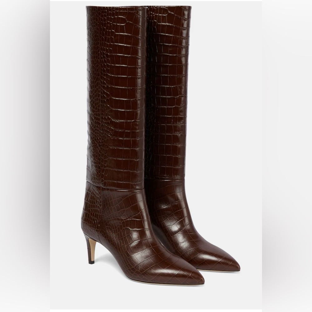 Paris Texas Brown Croc-Embossed Knee-High Boots